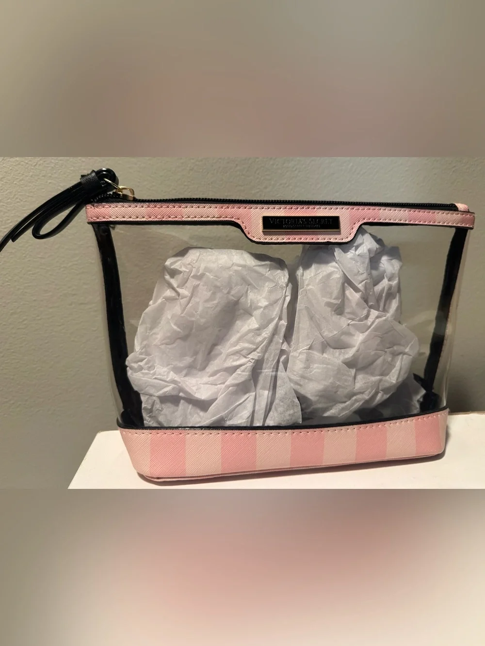 Victoria's Secret Pink & Clear Striped Cosmetic Pouch